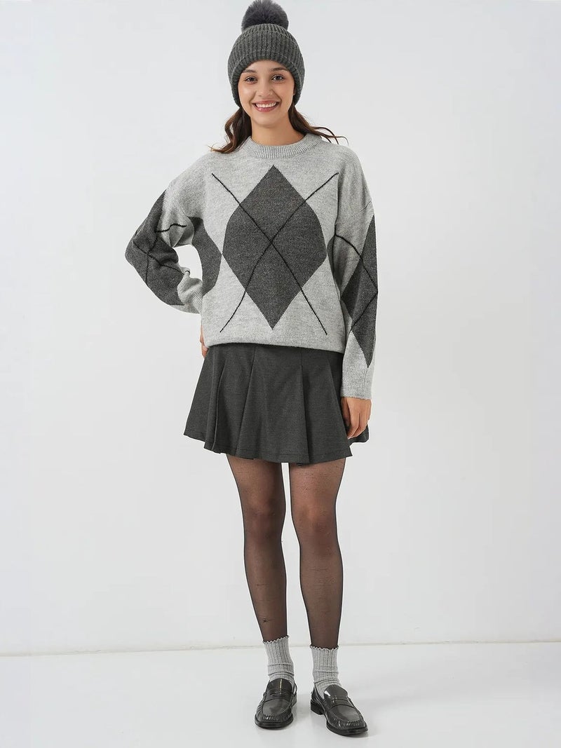 BIG DART BDART Oversized Argyle Crew Neck Jumper - Image 2
